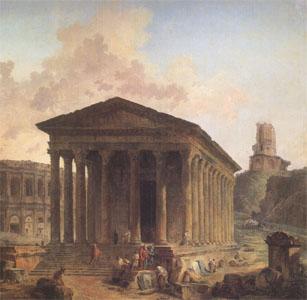 ROBERT, Hubert The Maison Carre at Nimes with the Amphitheater and the Magne Tower (mk05) Spain oil painting art
